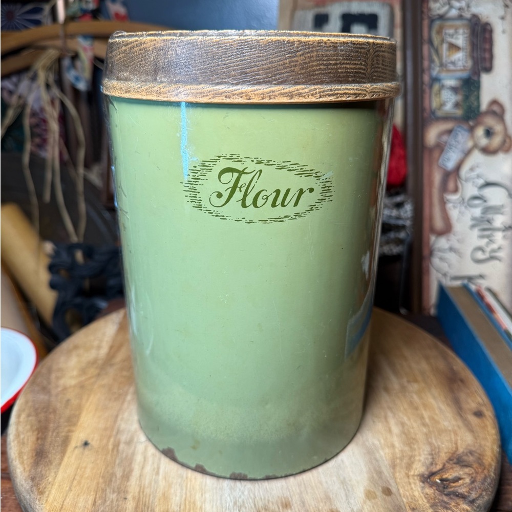 Vintage Green Flour Canister